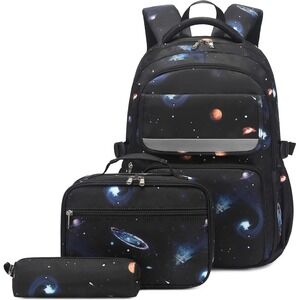 3Pc Boys Galaxy Backpack Set - School‎ Bags, Lunch Box, Pencil Case for Kids